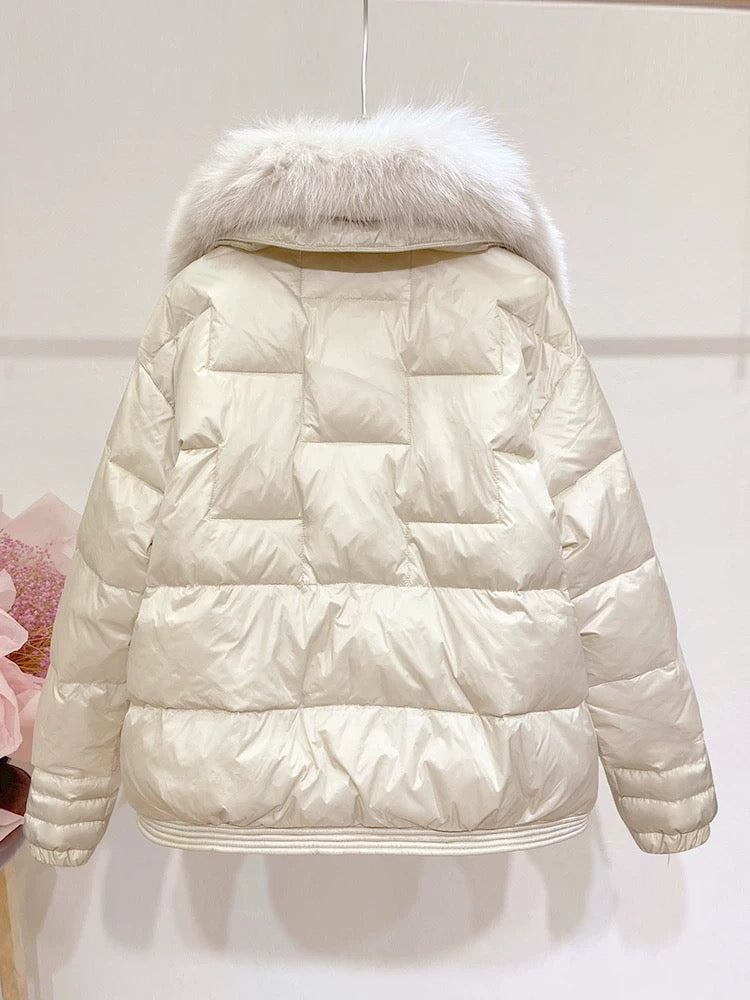 Beige luxe puffer jacket