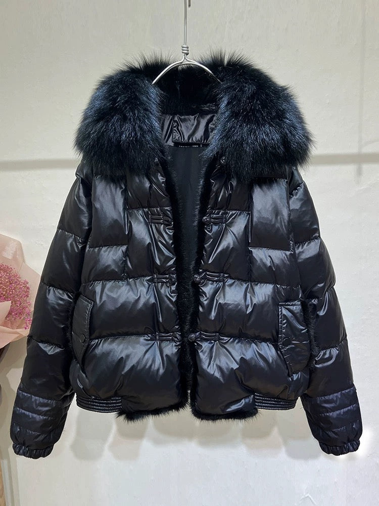 Midnight luxe puffer jacket