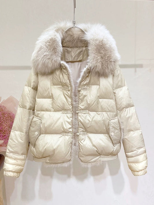 Beige luxe puffer jacket