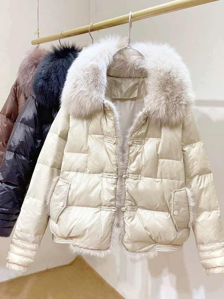 Beige luxe puffer jacket